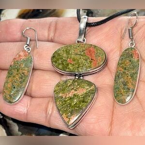 Unakite Jasper Pendant & Earrings Set